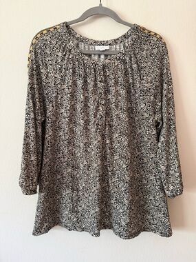 J. Jill Cotton Modal Blend 3/4 Sleeve Scoop Neck Popover Floral Boho Top